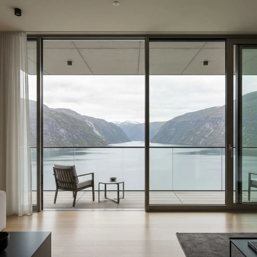 Moderne sjøfront leilighet med panoramautsikt over Ålesunds arkitektur og fjordene